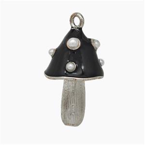 Copper Mushroom Pendant Pave Pearlize Resin Black Enamel Platinum Plated, approx 12-20mm [FN50646]
