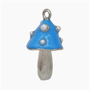 Copper Mushroom Pendant Pave Pearlize Resin Blue Enamel Platinum Plated, approx 12-20mm [FN50647]