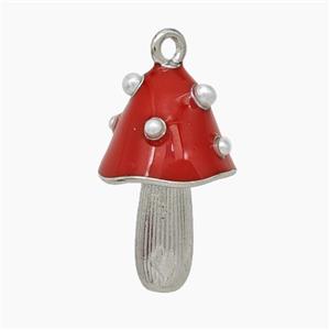 Copper Mushroom Pendant Pave Pearlize Resin Red Enamel Platinum Plated, approx 12-20mm [FN50648]