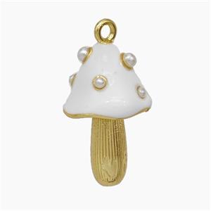 Copper Mushroom Pendant Pave Pearlize Resin White Enamel Gold Plated, approx 12-20mm [FN50650]