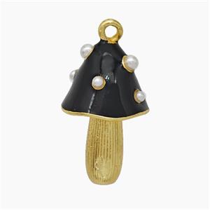Copper Mushroom Pendant Pave Pearlize Resin Black Enamel Gold Plated, approx 12-20mm [FN50651]