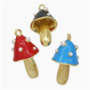 Copper Mushroom Pendant Pave Pearlize Resin Enamel Gold Plated Mixed, approx 12-20mm [FN50654]