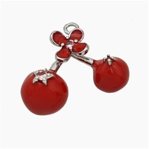 Copper Cherry Pendant Red Enamel Platinum Plated, approx 16-20mm [FN50655]