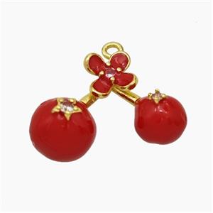 Copper Cherry Pendant Red Enamel Gold Plated, approx 16-20mm [FN50656]