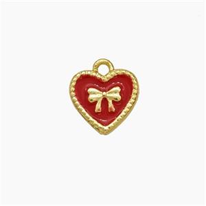 Copper Heart Pendant Red Enamel Knotbow Gold Plated, approx 9mm [FN50658]