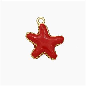 Copper Starfish Pendant Red Enamel Gold Plated, approx 13mm [FN50662]