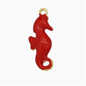 Copper Seahorse Pendant Red Enamel Gold Plated, approx 8-18mm [FN50663]