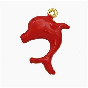 Copper Dolphin Pendant Red Enamel Gold Plated, approx 15-18mm [FN50664]