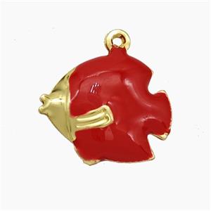 Copper Fish Pendant Red Enamel Gold Plated, approx 15-17mm [FN50665]