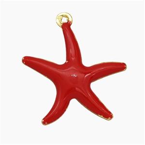 Copper Starfish Pendant Red Enamel Gold Plated, approx 20mm [FN50666]