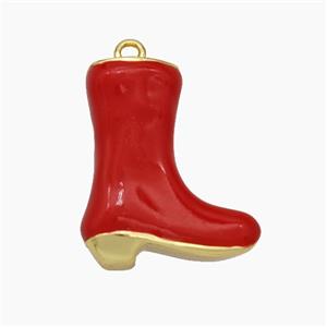 Copper Shoes Pendant Red Enamel Gold Plated, approx 15-18mm [FN50668]