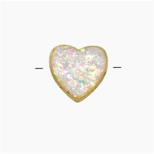 Copper Heart Beads Pave White FireOpal Gold Plated, approx 10mm [FN50670]