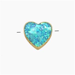 Copper Heart Beads Pave Blue FireOpal Gold Plated, approx 10mm [FN50671]