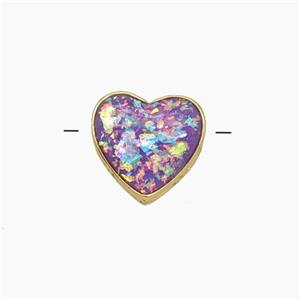 Copper Heart Beads Pave Rainbow FireOpal Gold Plated, approx 10mm [FN50672]
