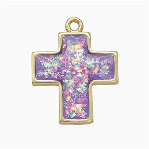 Copper Cross Pendant Pave Purple FireOpal Gold Plated, approx 16-17mm [FN50678]