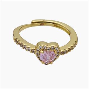 Copper Heart Rings Pave Zirconia Pink Adjustable Gold Plated, approx 8mm, 18mm dia [FN50681]