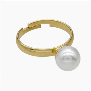 Copper Rings Pave Pearlized Resin White Adjustable Gold Plated, approx 8mm, 18mm dia [FN50685]