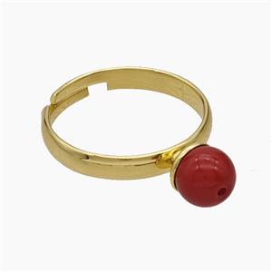 Copper Rings Pave Pearlized Resin Red Adjustable Gold Plated, approx 6mm, 18mm dia [FN50686]