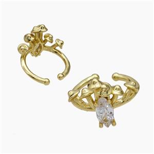 Copper Mushroom Rings Pave Zirconia Gold Plated, approx 15-20mm, 18mm dia [FN50687]