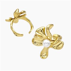 Copper Flower Rings Pave Pearlized Resin White Gold Plated, approx 22-25mm, 18mm dia [FN50688]