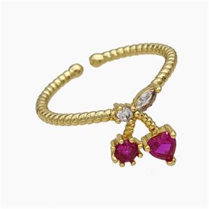 Copper Cherry Rings Pave Zirconia Gold Plated, approx 9-10mm, 18mm dia [FN50690]
