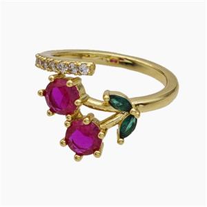 Copper Cherry Rings Pave Zirconia Gold Plated, approx 12mm, 18mm dia [FN50691]