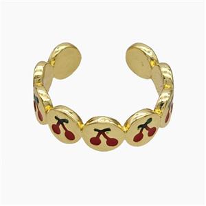 Copper Cherry Rings Red Enamel Gold Plated, approx 6mm, 18mm dia [FN50692]