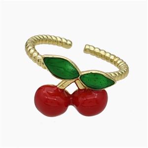 Copper Cherry Rings Red Enamel Gold Plated, approx 12-14mm, 18mm dia [FN50694]
