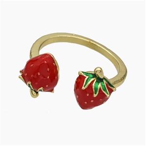 Copper Strawberry Rings Red Enamel Gold Plated, approx 8-10mm, 18mm dia [FN50698]