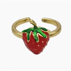 Copper Strawberry Rings Red Enamel Gold Plated, approx 10-16mm, 18mm dia [FN50699]