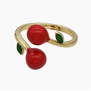 Copper Cherry Rings Red Enamel Gold Plated, approx 6mm, 18mm dia [FN50700]