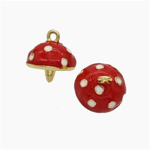 Copper Mushroom Pendant Red Enamel Gold Plated, approx 11mm [FN50701]