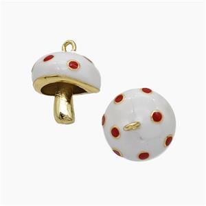 Copper Mushroom Pendant White Enamel Gold Plated, approx 15mm [FN50702]