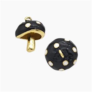 Copper Mushroom Pendant Black Enamel Gold Plated, approx 15mm [FN50703]