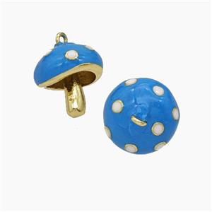 Copper Mushroom Pendant Blue Enamel Gold Plated, approx 15mm [FN50704]