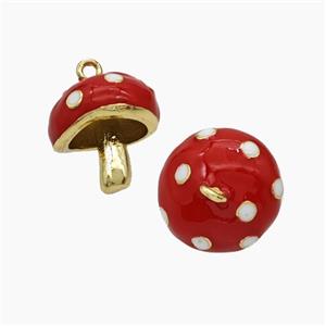 Copper Mushroom Pendant Red Enamel Gold Plated, approx 15mm [FN50705]