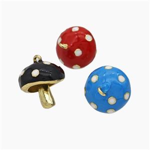 Copper Mushroom Pendant Enamel Gold Plated Mixed Color, approx 15mm [FN50706]