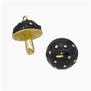 Copper Mushroom Pendant Black Enamel Gold Plated, approx 15-18mm [FN50707]
