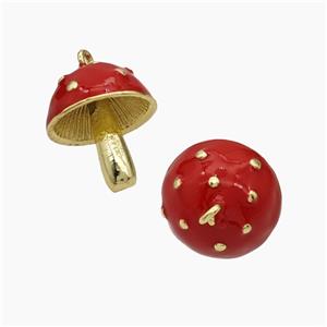 Copper Mushroom Pendant Red Enamel Gold Plated, approx 15-18mm [FN50709]