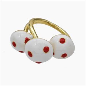 Copper Mushroom Rings White Enamel Gold Plated, approx 11mm, 18mm dia [FN50711]