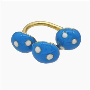 Copper Mushroom Rings Blue Enamel Gold Plated, approx 11mm, 18mm dia [FN50714]