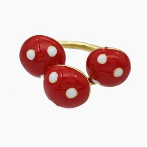 Copper Mushroom Rings Red Enamel Gold Plated, approx 11mm, 18mm dia [FN50715]