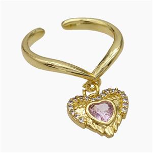 Copper Heart Rings Pave Zirconia Gold Plated, approx 13mm, 18mm dia [FN50719]