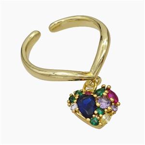 Copper Heart Rings Pave Zirconia Gold Plated, approx 13mm, 18mm dia [FN50720]