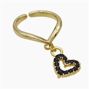 Copper Heart Rings Black Enamel Gold Plated, approx 11mm, 18mm dia [FN50721]