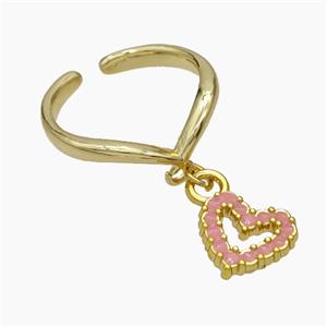 Copper Heart Rings Pink Enamel Gold Plated, approx 11mm, 18mm dia [FN50722]