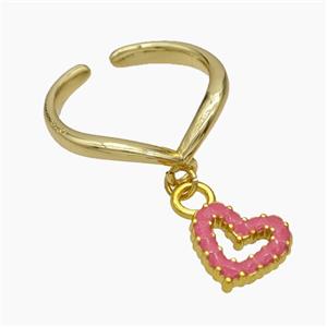 Copper Heart Rings Pink Enamel Gold Plated, approx 11mm, 18mm dia [FN50723]
