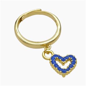 Copper Heart Rings Blue Enamel Gold Plated, approx 11mm, 18mm dia [FN50724]