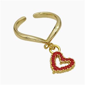 Copper Heart Rings Red Enamel Gold Plated, approx 11mm, 18mm dia [FN50725]