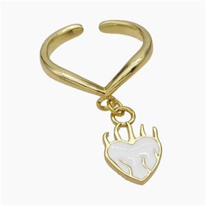 Copper Heart Rings White Enamel Gold Plated, approx 10-12mm, 18mm dia [FN50727]